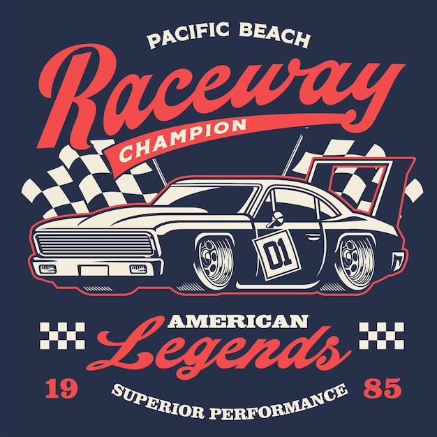 Vector ontwerp van een oud vintage racewagenshirt