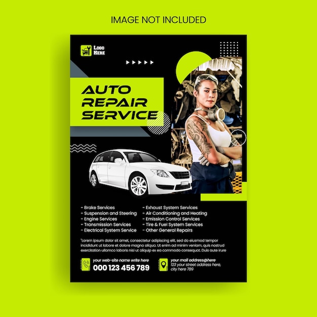 Vector ontwerp van een sjabloon voor een flyer of een flyer voor autowas- en auto-reparatiebedrijven