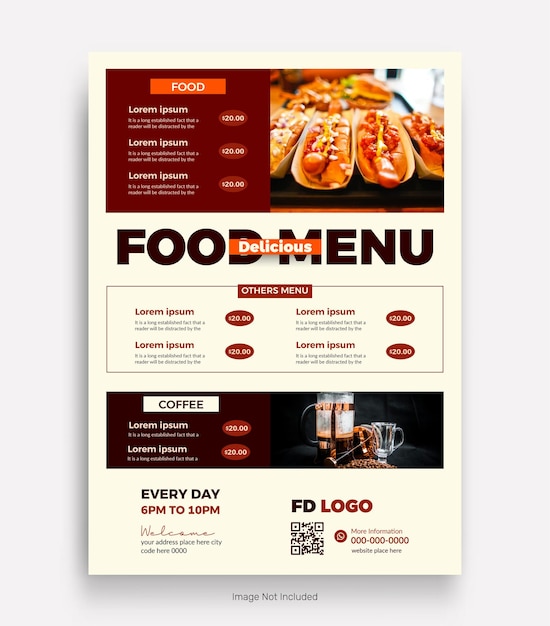 Ontwerp van een sjabloon voor een menu-flyer en een poster voor de promotie van een restaurant
