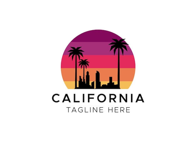 Ontwerp van het california beach-logo. reeks retro zonsondergangen in de stijl van de jaren '80 en '90.