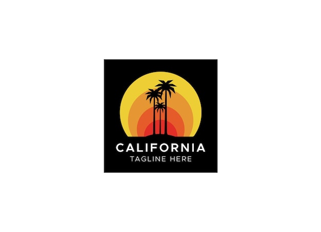 Ontwerp van het California Beach-logo. Reeks retro zonsondergangen in de stijl van de jaren '80 en '90.