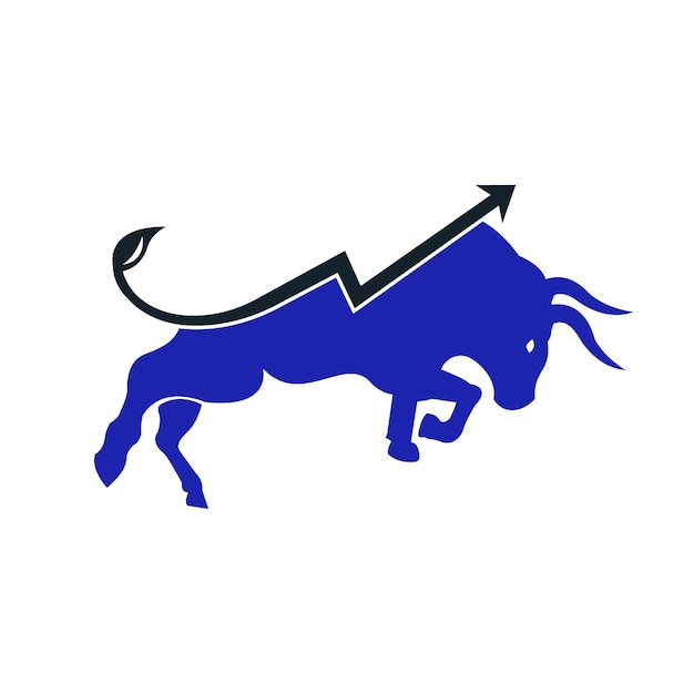 Ontwerp van het financiële stierenlogo. Trade Bull Chart, financieel logo. Economie financiën grafiek bar zakelijke pictogram.