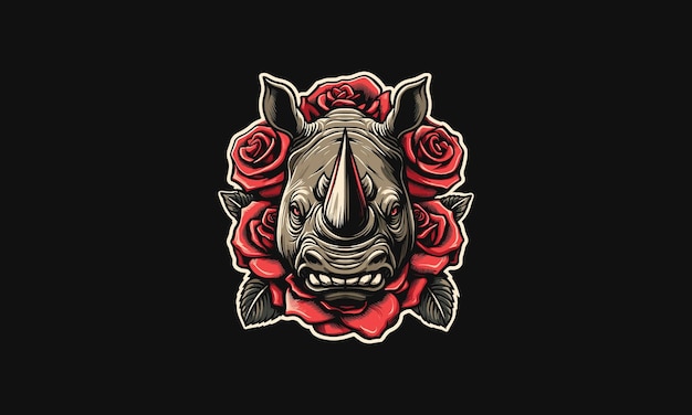 ontwerp van het hoofd van een neushoorn en een roos