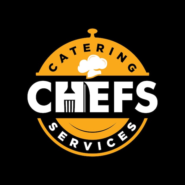 Ontwerp van het logo van chef-koks. Restaurant logo circulaire embleem met negatieve ruimte van chef hoed vector, dienblad