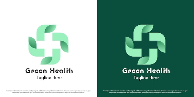 Vector ontwerp van het logo van de gezondheidskruis illustratie kruis plus vorm eco wellness groene natuurlijke gezondheid patiënt