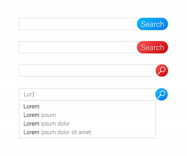 Ontwerp van het zoekbalk vectorelement. set van zoekbalkvakken. ui interface sjabloon.