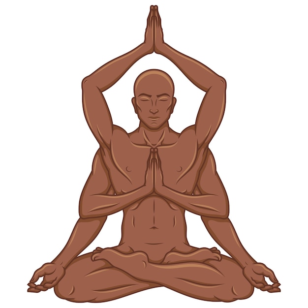 Ontwerp van man met zes armen die yoga doen