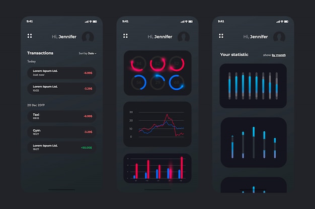 Ontwerp van mobiele app-elementen voor HUD-interface-elementen.