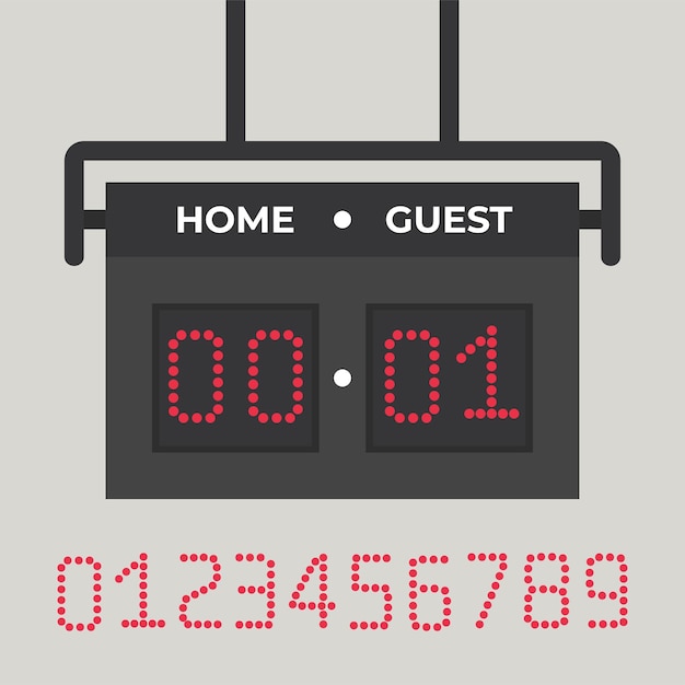 Ontwerp van sportscorebord met rode nimbers vectorillustratie in vlakke stijl