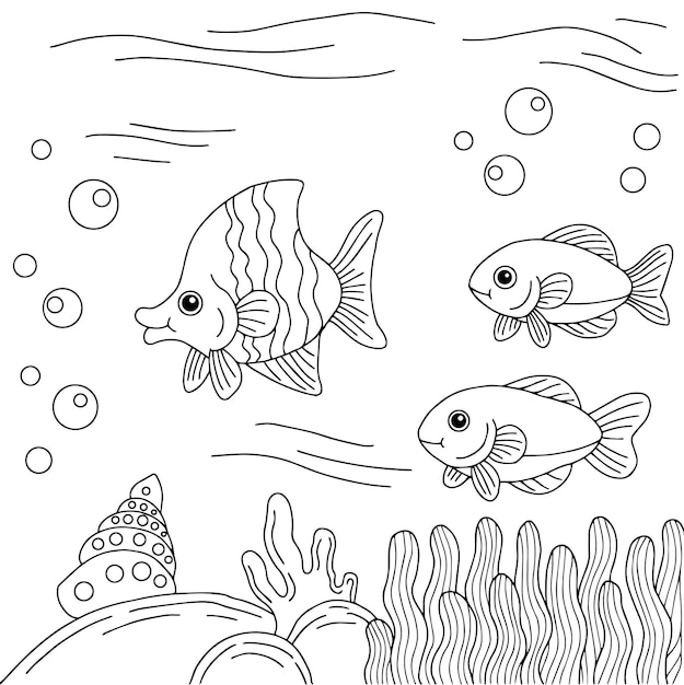 Ontwerp Vector Fish Aquarium Kleurplaat voor Kid