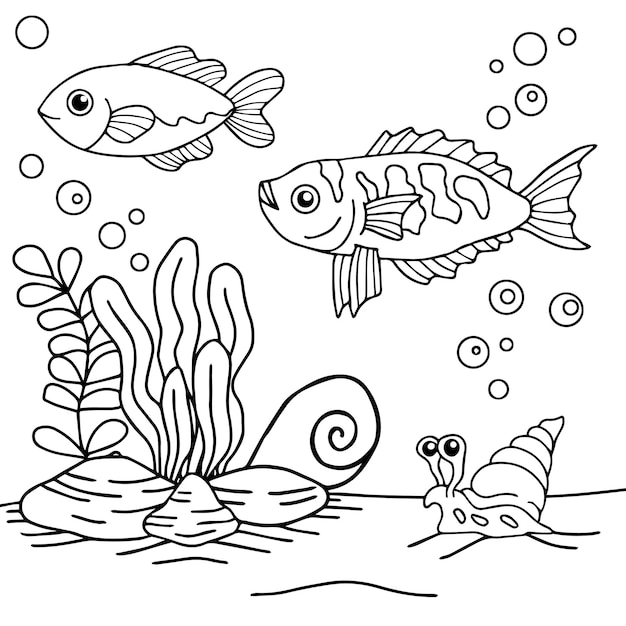 Ontwerp Vector Kleurplaat Aqua Fish for Kid