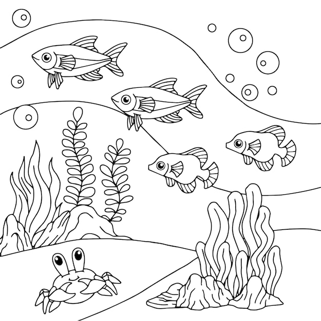 Ontwerp Vector Kleurplaat voor Kid Fish Under water