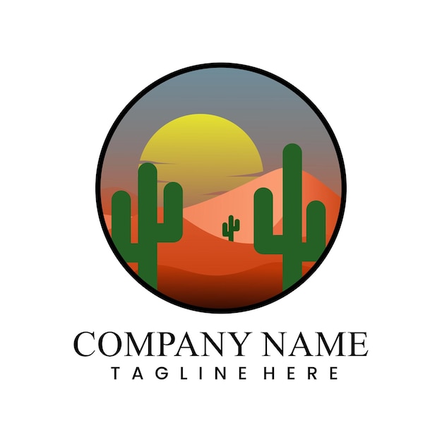 Vector ontwerp vector logo sjabloon van woestijn en cactus in de zomer