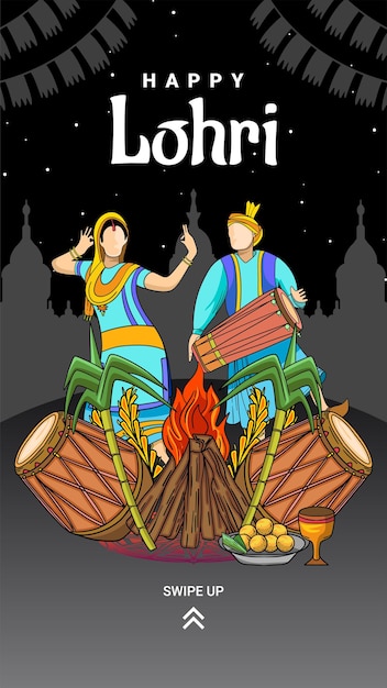 Ontwerp voor een Instagram-verhaaladvertentie met het Lohri-festivalthema