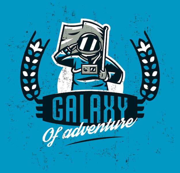 Ontwerp voor het afdrukken op een tshirt een astronaut die een vlag salueert en een vlag vasthoudt ruimte galaxy universum kosmonaut's munitie vector illustratie grunge effect