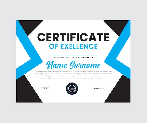 Ontwerpcertificaat Template Blauwe kleur Succescertificaat