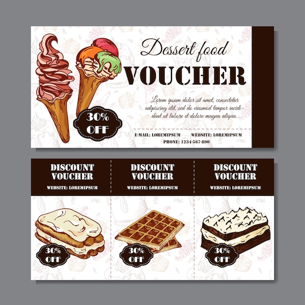 Vector ontwerpcertificaat voor uw bedrijf vouchersjabloon voor levensmiddelenbedrijf vectordessertillustratie