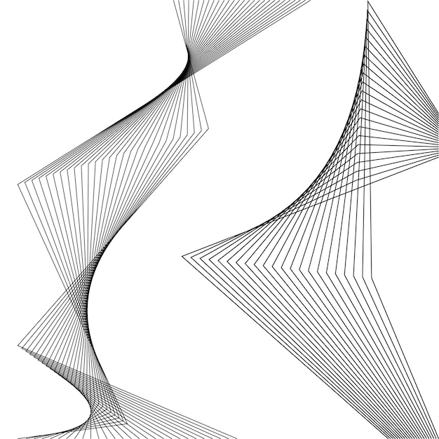 Ontwerpelementen Gebogen scherpe hoeken golven veel lijnen Abstracte verticale gebroken strepen op witte geïsoleerde achtergrond Creatieve lijntekeningen Vector illustratie EPS 10 Zwarte lijn gemaakt met Blend Tool