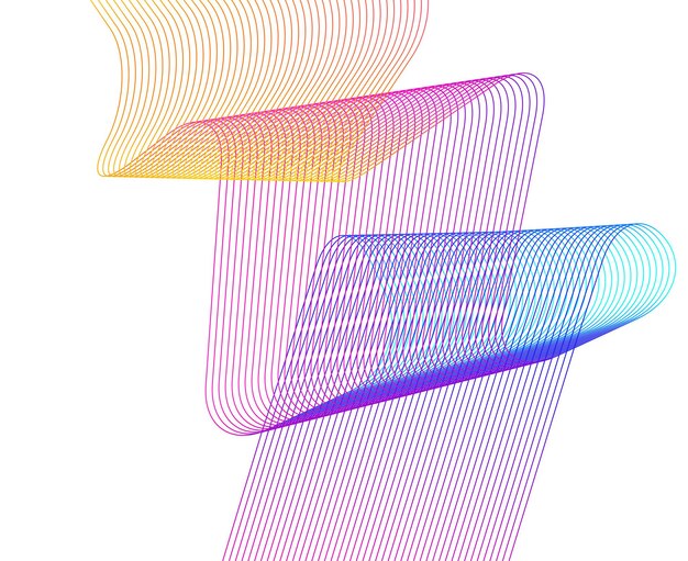 Ontwerpelementen golf van vele glinsterende lijnen abstracte gloed golvende strepen op witte achtergrond geïsoleerd creatieve lijntekeningen vectorillustratie eps 10 kleurrijke golven met lijnen gemaakt met behulp van blend