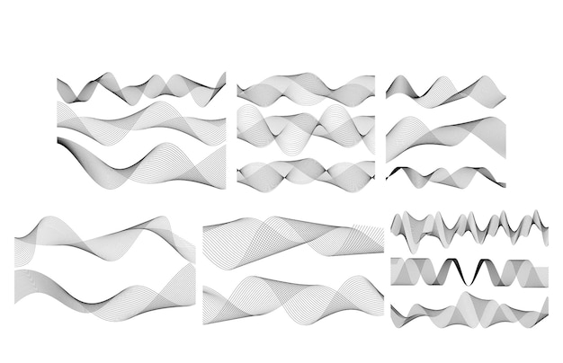 Ontwerpelementen Golf van vele grijze lijnen Abstracte golvende strepen op witte achtergrond geïsoleerd Creatieve lijntekeningen Vectorillustratie EPS 10 Kleurrijke glanzende golven met lijnen gemaakt met behulp van Blend Tool