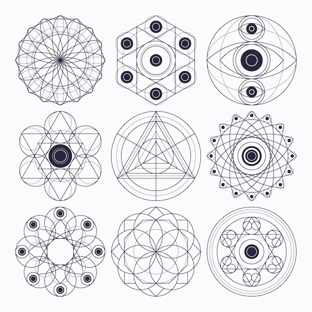 Ontwerpelementen met heilige geometrie. Oorspronkelijke omtrek (niet-uitgebreide lijn).