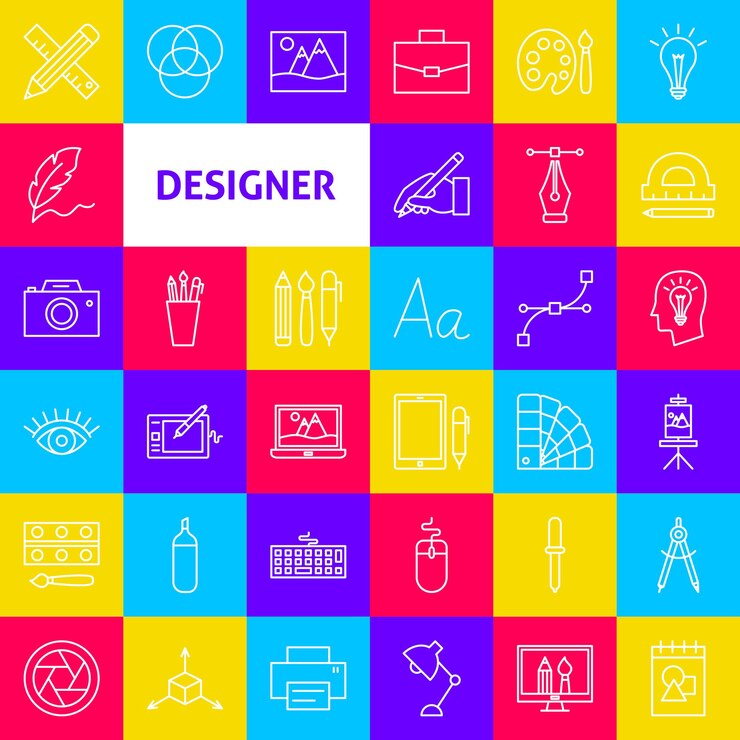Vector ontwerper lijn pictogrammen. vector dunne schets kunst symbolen.