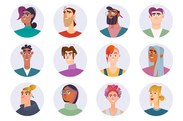 Ontwerpers personeel karakters avatars geïsoleerde set artiesten illustratoren en ontwikkelaars mannen en vrouwen