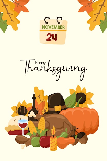 Vector ontwerpillustratie van happy thanksgiving-kaart