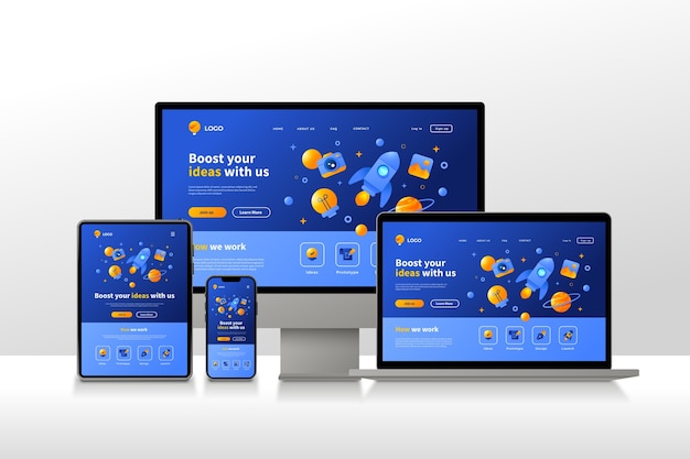 Vector ontwerpset voor responsive websites met verloop