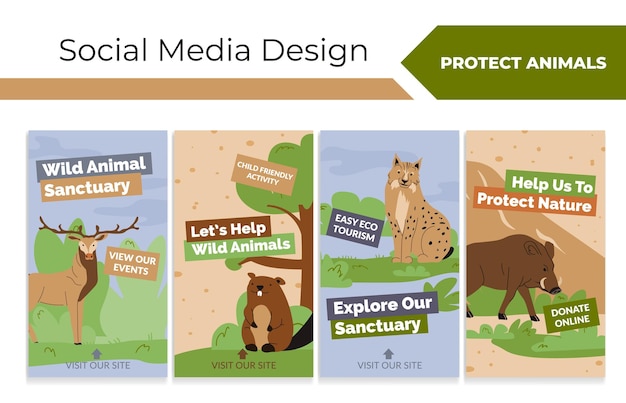 Ontwerpset voor sociale media-verhalen voor dierenasiel