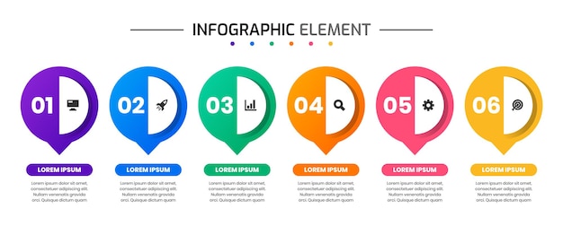 Ontwerpsjablonen voor infographic elementen met pictogrammen en 6 cijfers