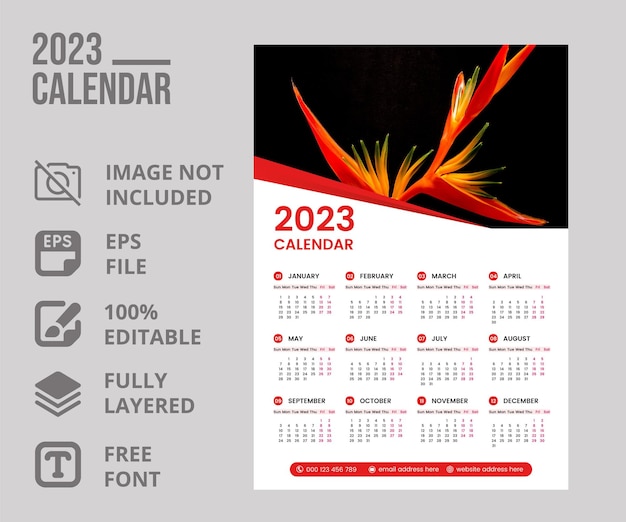 Ontwerpsjablonen voor kalenders met één pagina voor 2023