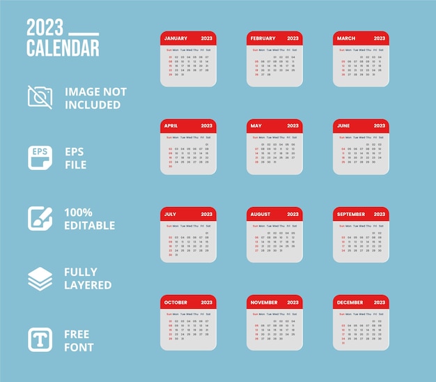 Ontwerpsjablonen voor nieuwjaarskalender voor 2023