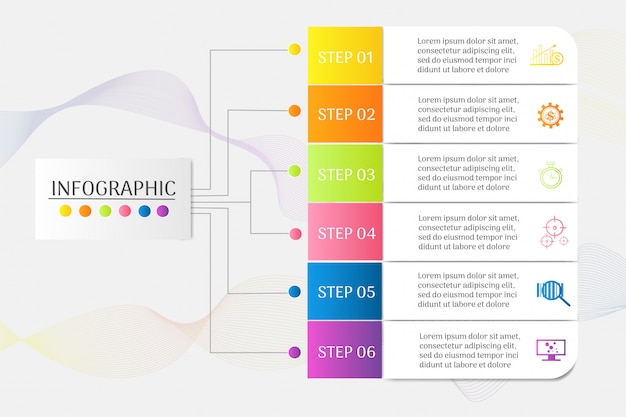 Ontwerpsjabloon bedrijf 6 stappen infographic grafiekelement.