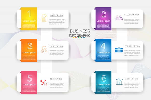 Ontwerpsjabloon business 6 opties of stappen infographic grafiekelement.