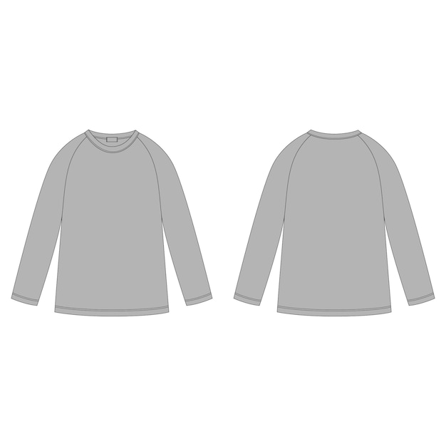 Ontwerpsjabloon trui. Technische schets van grijs raglan sweatshirt. Kinderkleding.