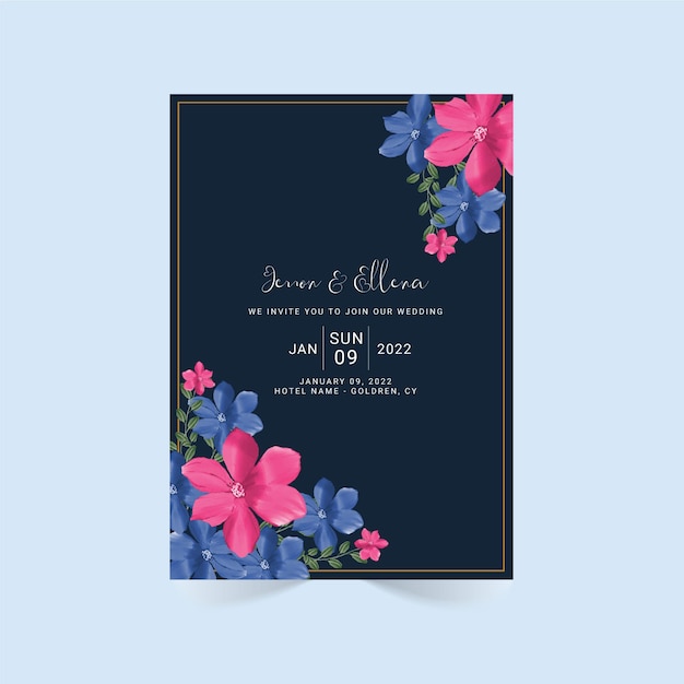 Ontwerpsjabloon voor aquarel bloemen bruiloft uitnodigingskaart