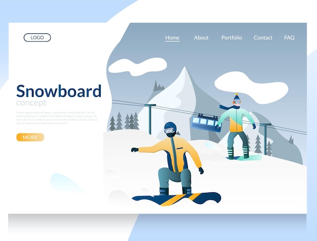 Ontwerpsjabloon voor bestemmingspagina voor snowboard vector