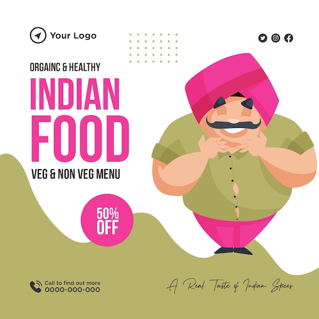 Ontwerpsjabloon voor biologisch en gezond Indiaas eten banner