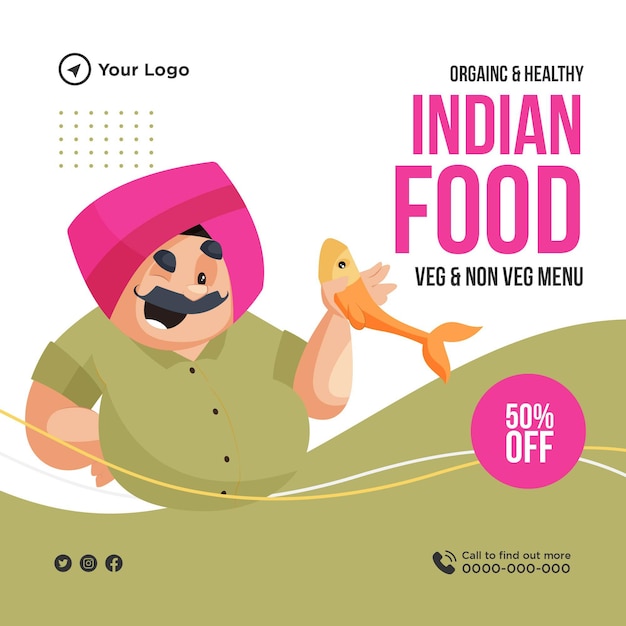 Ontwerpsjabloon voor biologisch en gezond indiaas eten banner