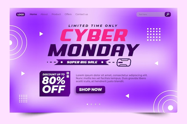 Ontwerpsjabloon voor Cyber Monday-bestemmingspagina