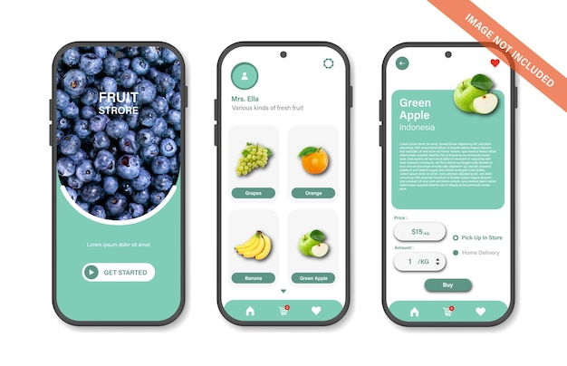 Vector ontwerpsjabloon voor de interface van een online fruitwinkel