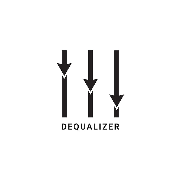 Ontwerpsjabloon voor dequalizer-logo Pijl-omlaag vermengen met het ontwerpconcept van de equalizer Verklaar de achteruitgang van de prestaties, verliezen, recessie en andere gerelateerde geïsoleerde op witte achtergrond