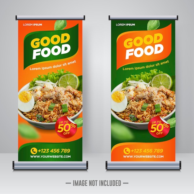 Ontwerpsjabloon voor eten en restaurant roll-up banner