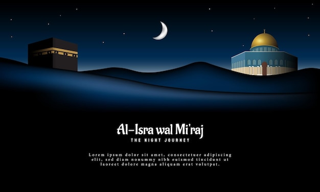 Ontwerpsjabloon voor islamitische achtergrond AlIsra wal Mi'raj betekent de nachtreis van de profeet Mohammed vectorillustratie