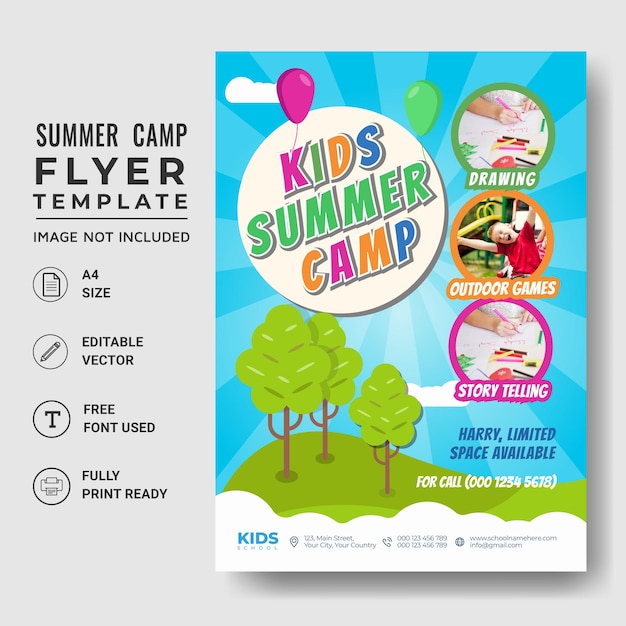 Ontwerpsjabloon voor kinderen zomerkamp onderwijs flyer