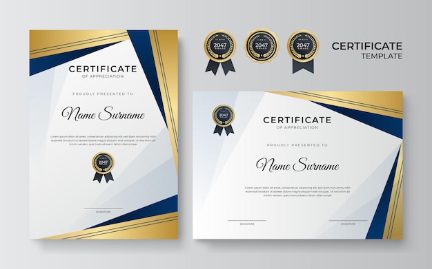 Ontwerpsjabloon voor modern blauw goud certificate