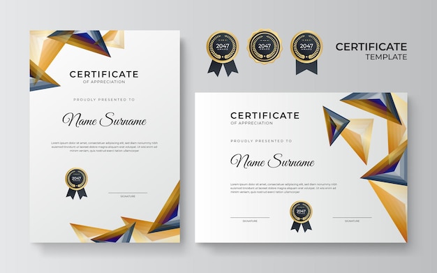 Ontwerpsjabloon voor modern blauw goud certificate