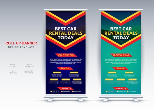 Ontwerpsjabloon voor moderne huurwagen zakelijke rollup banner