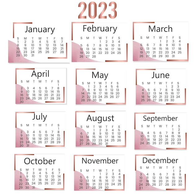 Ontwerpsjabloon voor nieuwjaarskalender voor 2023
